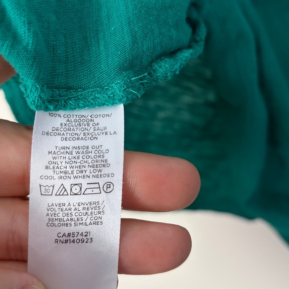 LOFT Women’s Teal Ruffle Sleeve Boho Feminine Tee, size Large - Picture 3 of 5